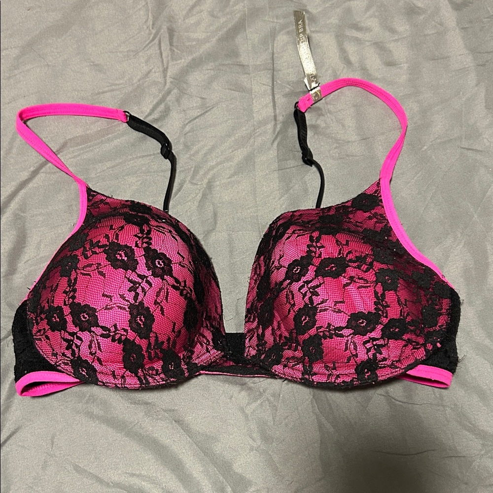 Joe Boxer Pink and Black Lace Extreme Push Up Bra